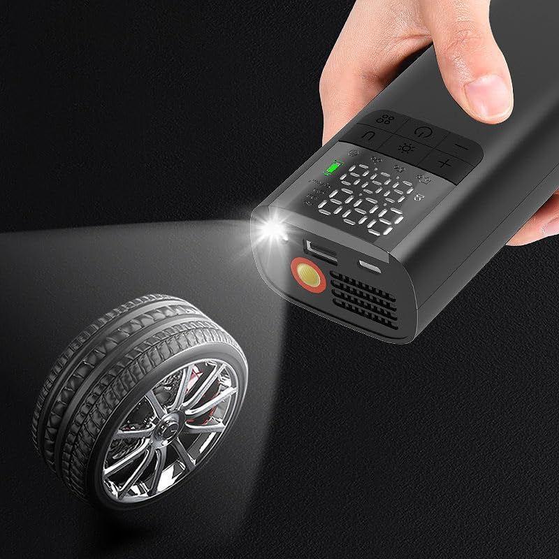 AGT Akkucompressor: Akku-Kompressor-Luftpumpe, Mit 2.000 Mah Und Led-Display, Bis 150 Psi (Akku Kompressor Pumpe, Usb Kompressor, Taschenlampe)